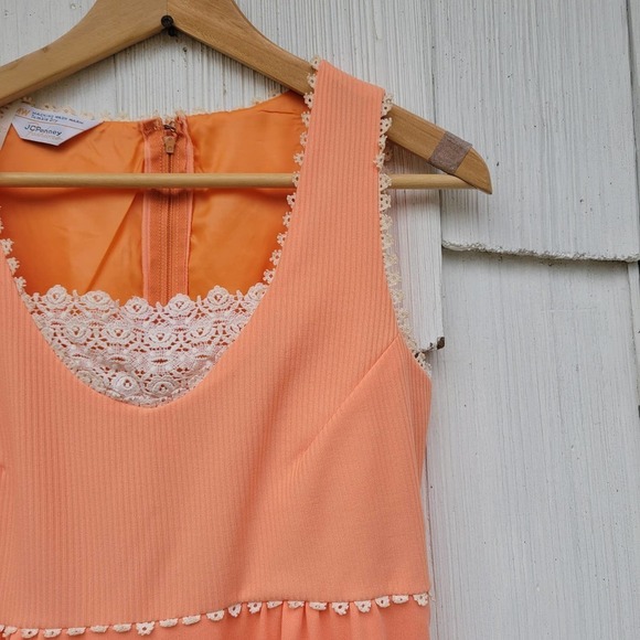Vintage 70s JC Penney Fashions Peach‎ Sleeveless Maxi Dress 12 - Picture 3 of 11